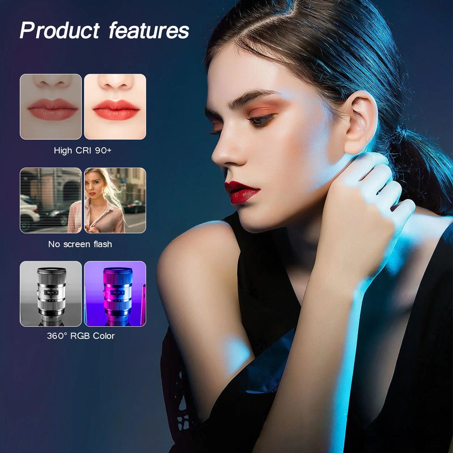 Dynamic RGB LED Camera Light Kit: Full Color Output, Dimmable Panel Light (2500K-8500K) CRI 95+