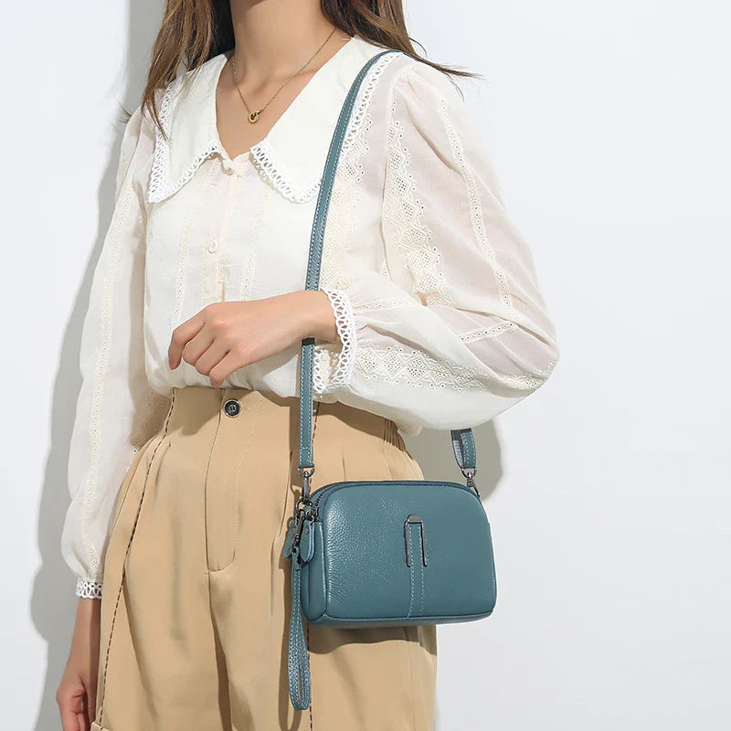 Luxury Genuine Leather Women's Crossbody Bag – Solid Color Shoulder Bag, Clutch & Messenger Purse