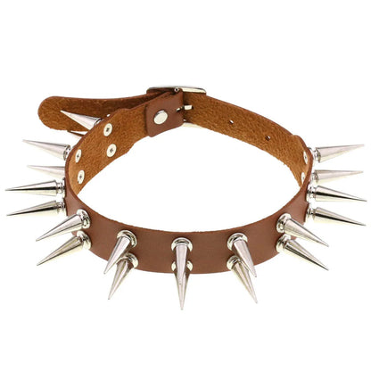 Long Spiked Choker Collar – Black PU Leather Punk Goth Necklace for Women & Men, Cosplay Jewelry Accessory