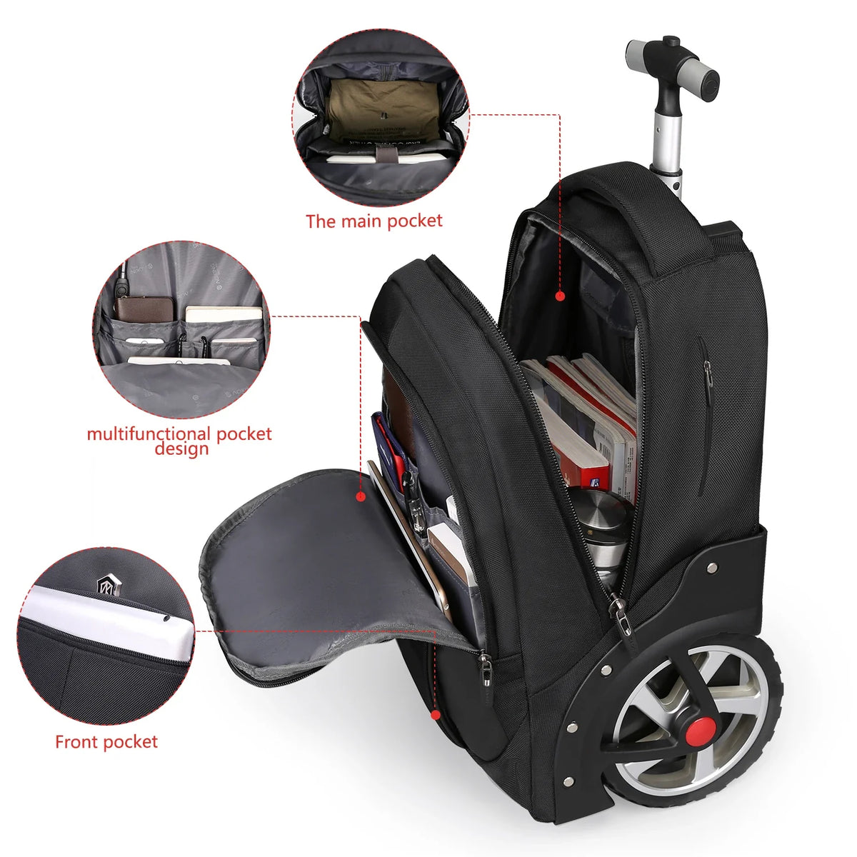 20-Inch Rolling Luggage Backpack – Large-Capacity Travel Suitcase with Wheels, Trolley Bag and Multifunctional Laptop Carry-On