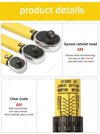 3/8” Bidirectional Torque Wrench — 5-60/19-110/10-140N·m Preset Tool for Bicycle, Motorcycle & Car Repair
