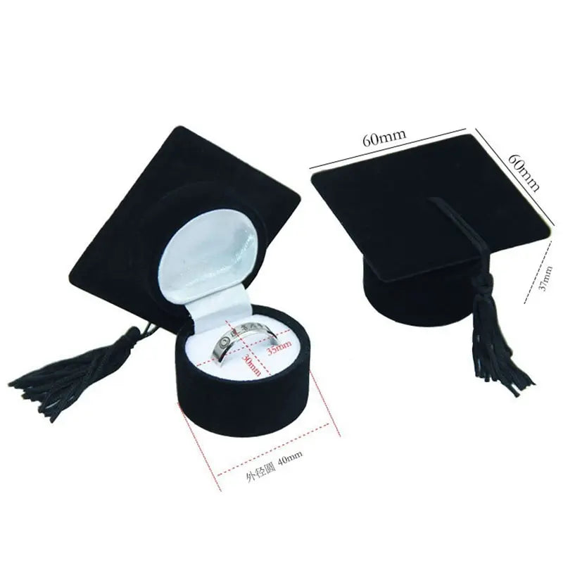 Velvet Ring Box with Graduation Cap Design – Jewelry Packaging for Wedding, Engagement, Earrings & Graduation Gift Organizer