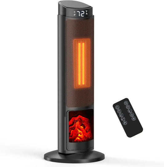 23-Inch Portable Space Heater – Remote Control, Thermostat, 7 Light Modes, 70° Oscillation, 12H Timer & Tip-Over Safety, Black