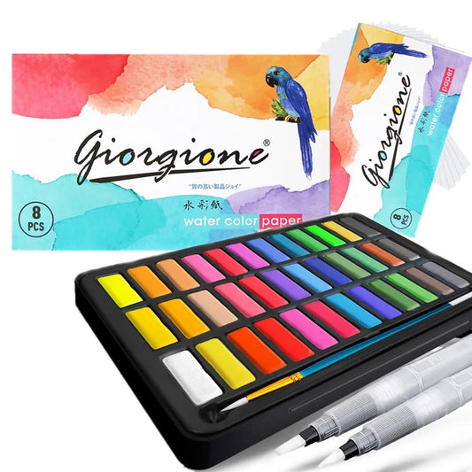Professional Watercolor Set – 24/36 Pigment Colors with Brushes & Watercolor Paper for Painting