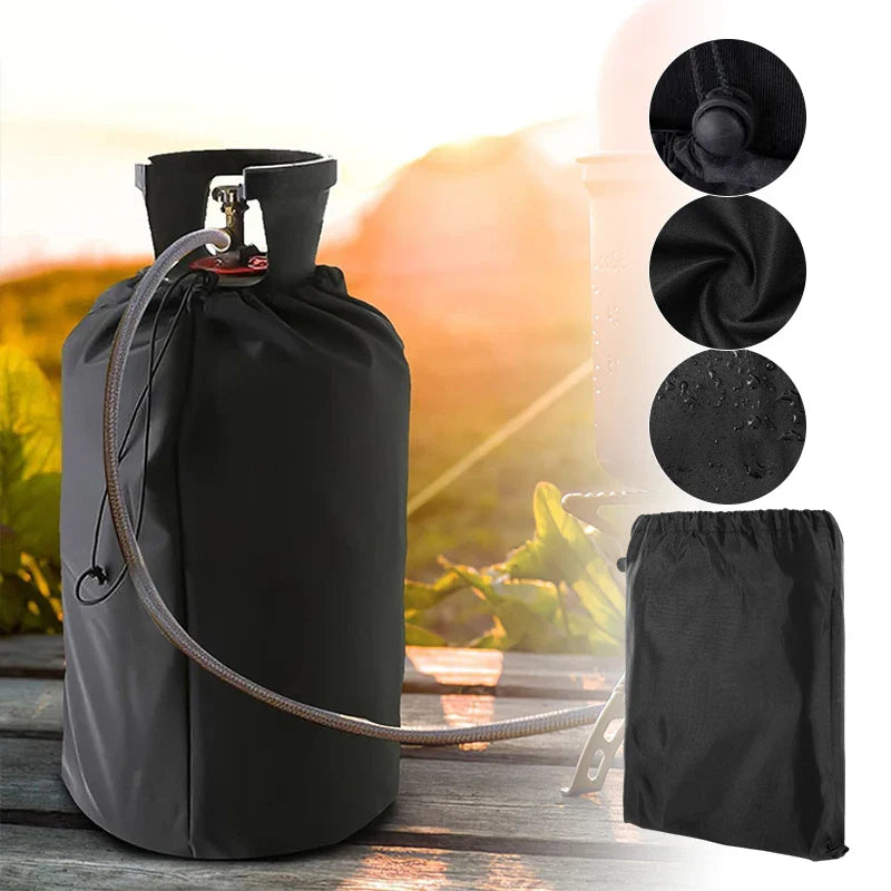 Outdoor 210D Black Oxford Propane Tank Cover – Waterproof, Dustproof Gas Bottle & Stove Protector for Camping