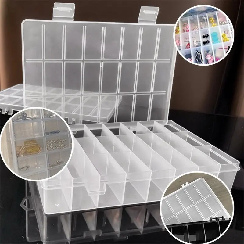 24-Grid Plastic Storage Box – Jewelry, Beads, Screws Organizer for Home Display & Storage