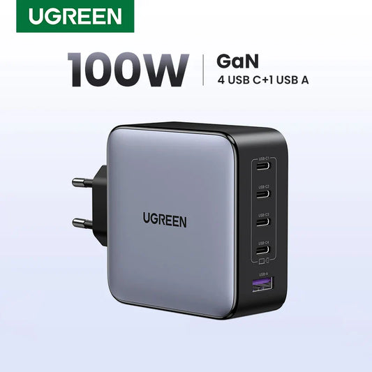 UGREEN 100W GaN 5-Port USB-C Charger – Fast Charger QC4.0/3.0 PPS for MacBook, Laptop, iPhone 16/15/14 Pro, Tablet
