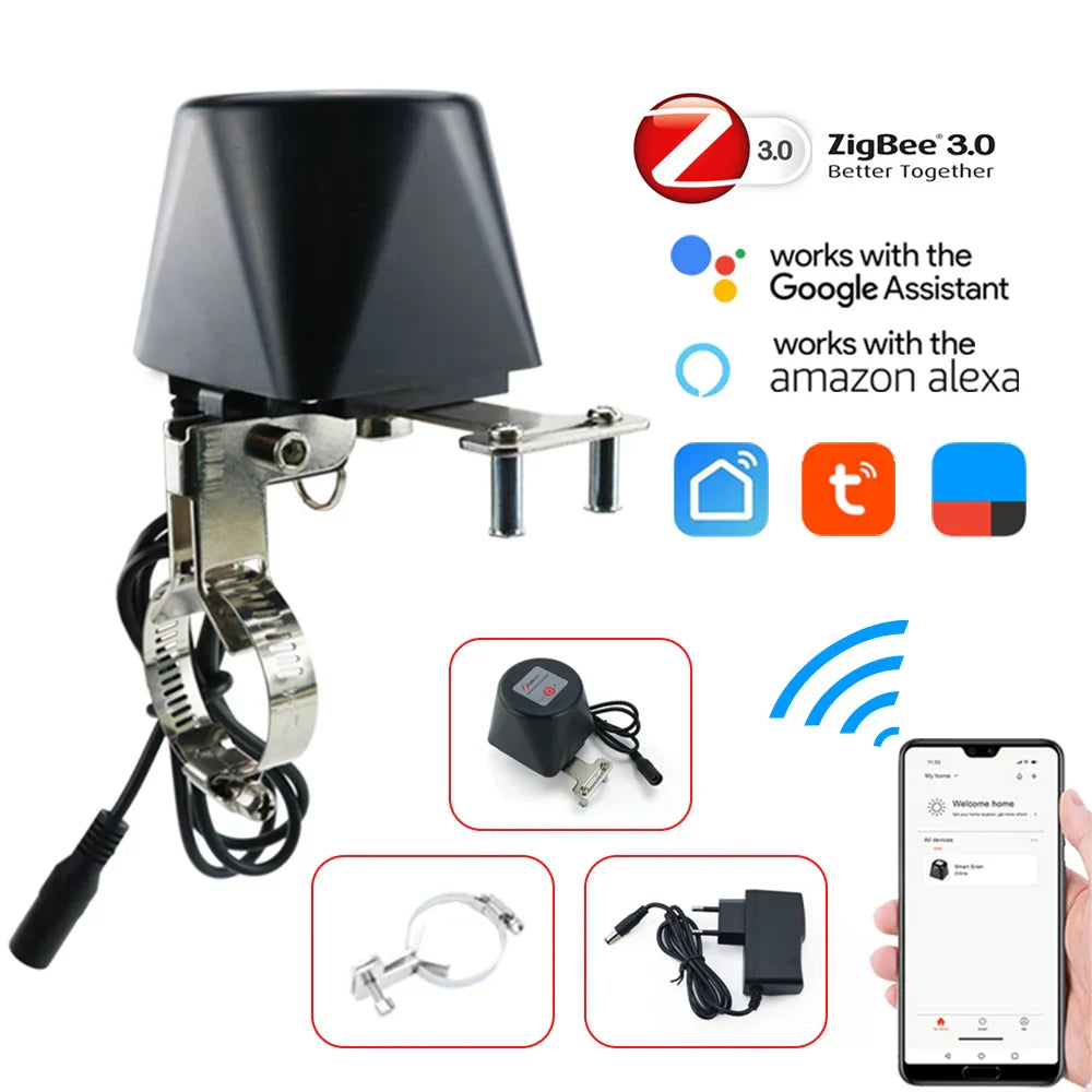 Tuya Zigbee Smart Gas & Water Valve Controller – WiFi Irrigation Timer Compatible with Alexa, Google Assistant, SmartLife