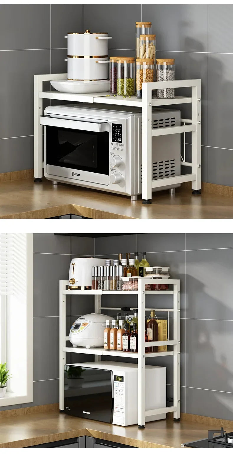 Expandable Microwave Oven Shelf — Thickened Kitchen Countertop Storage Rack for Organizing Appliances