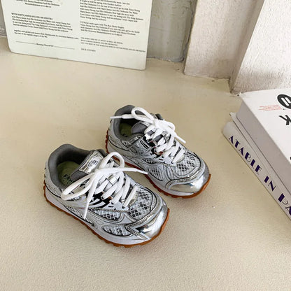 Kids Metallic Mesh Sneakers - Lightweight Casual Running and Walking Shoes for Boys and Girls