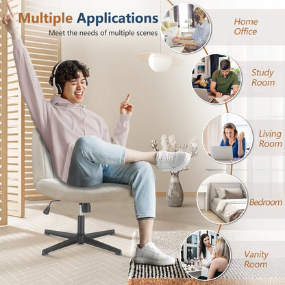 Adjustable Cross Legged Rocking Gaming Chair - Armless Wide Desk Swivel Task Chair for Home Office and Living Room