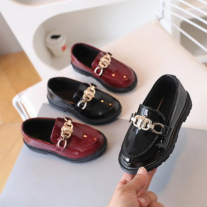 Children's Black Princess Leather Shoes - Soft Sole British Style Performance Shoes for Girls