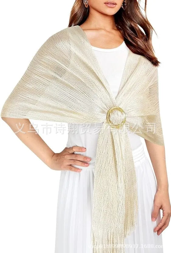 Gold & Silver Thread Tassel Scarf – Elegant Beach, Wedding & Party Fashion Shawl Accessory SJ15