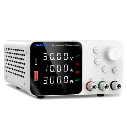 30V 10A Adjustable DC Lab Power Supply – 4-Digit LED Display, USB-A/Type-C 5V/3.6A Fast Charge with Encoder Control