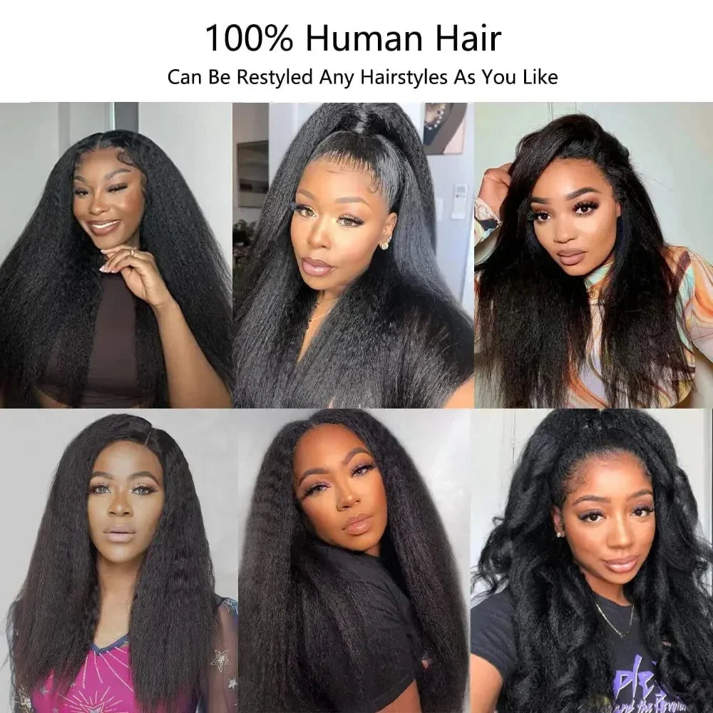 Kinky Straight Lace Front Wig – HD Transparent Remy Human Hair, Glueless Lace Part Wig for Women