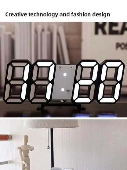 3D LED Digital Wall Clock – Luminous Multifunctional USB Plug-In Electronic Clock for Home Decoration