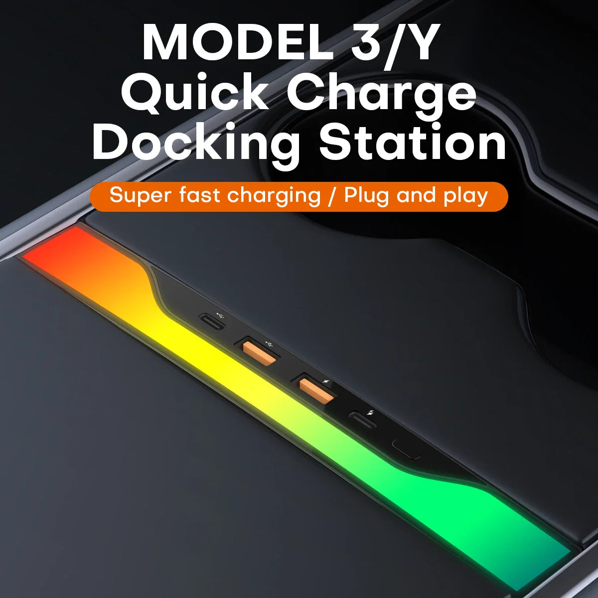 Tesla Model Y 2023 USB Hub 4-Port – 27W Fast Charger Smart Docking Station Adapter & Power Splitter Extension