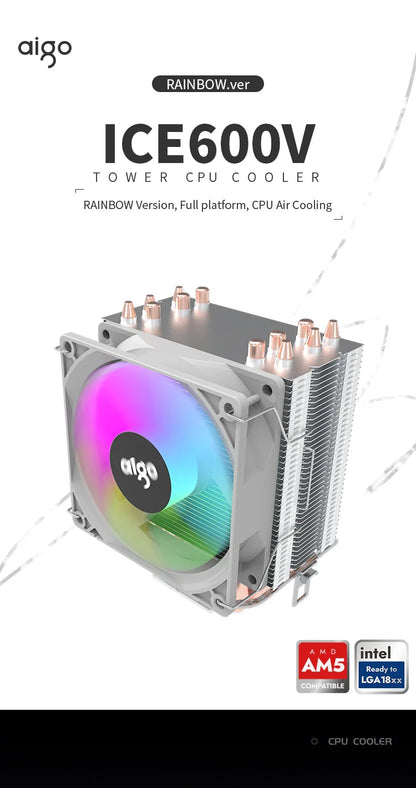 Aigo CPU Cooler — 2/4/6 Heat Pipe Radiator with 3-Pin PWM Silent RGB Fan for Intel LGA 1700/1150/1155/1156/1366 & AMD AM2/AM3/AM4