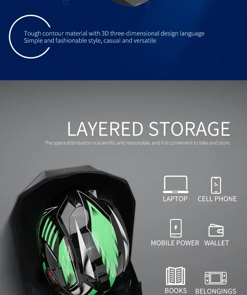 LOY LED Knight Cycling Backpack - Waterproof Motorcycle Helmet Bag with Bluetooth APP Control, Hard Shell Laptop Bag with LED Lights