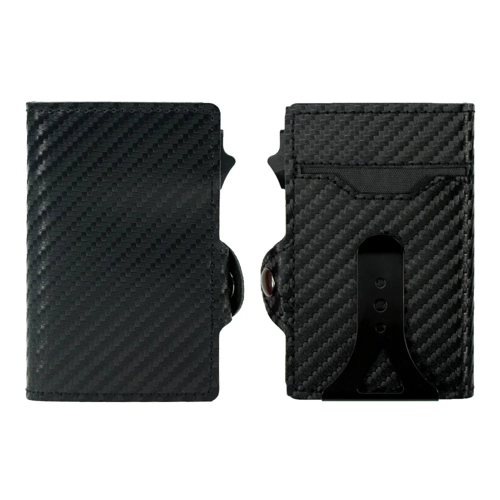 CASEKEY PU Leather Men’s Pop-Up Card Holder Wallet – Slim Minimalist Anti-RFID Smart Wallet with Money Clip & ID Window