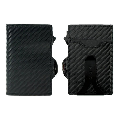 CASEKEY PU Leather Men’s Pop-Up Card Holder Wallet – Slim Minimalist Anti-RFID Smart Wallet with Money Clip & ID Window