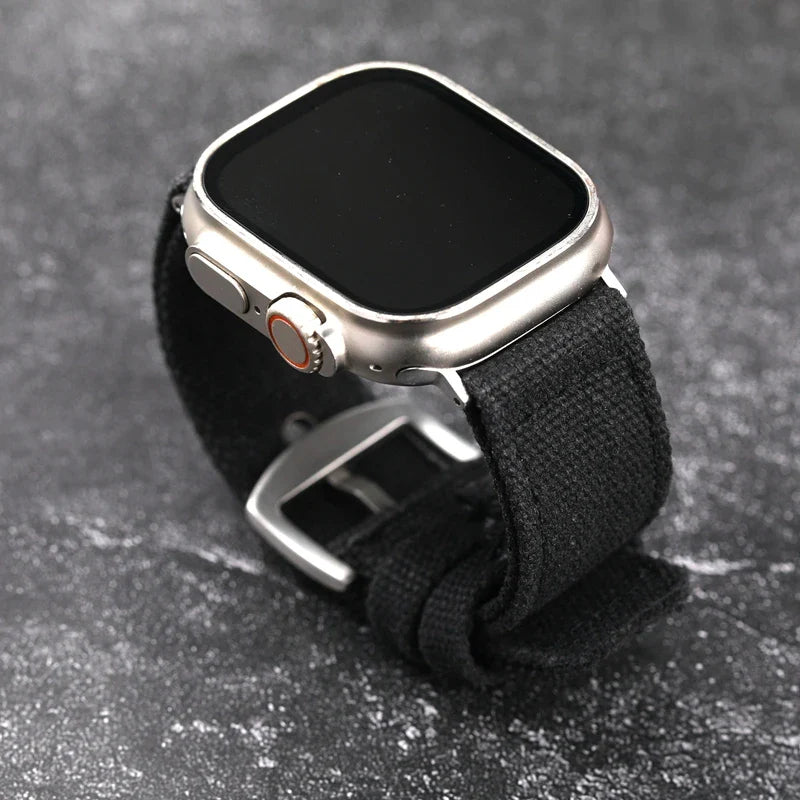 Double Canvas Strap for Apple Watch Ultra – 49MM, 45MM, 44MM, Thickened Green & Black Rugged Style Bracelet for Men