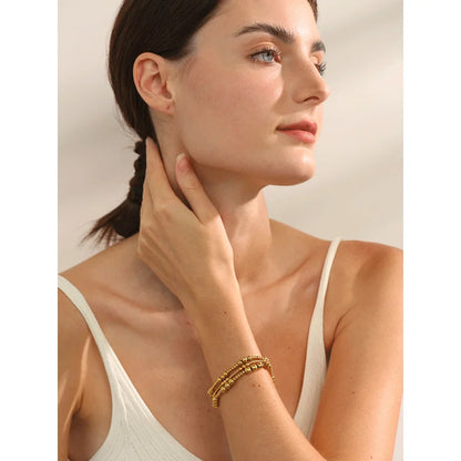 Yhpup Stainless Steel Beaded Elastic Bracelet – Waterproof Gold Tone Handmade Bangle, 3–6mm Unisex Daily Jewelry Wholesale Wristwear