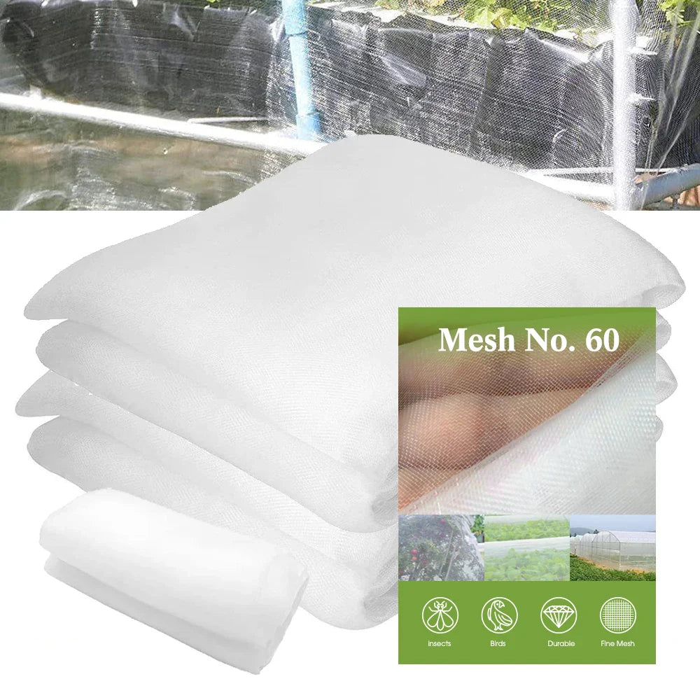 White 60 Mesh Garden Insect Netting – Greenhouse Protection Cover for Plants, Vegetables, Pest & Bird Control