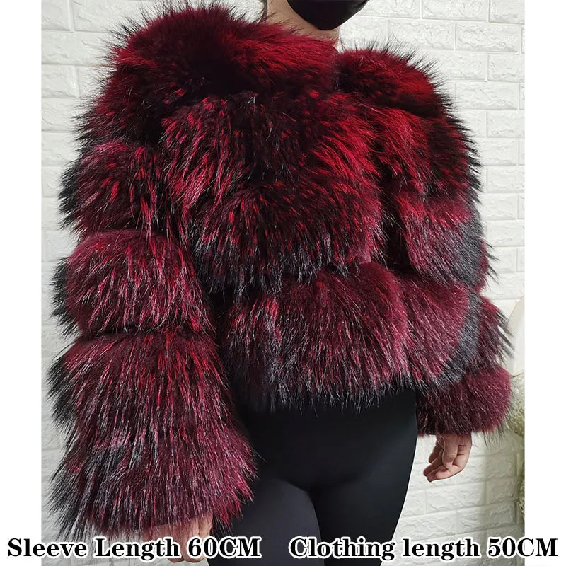 2025 Maomaokong Women’s Real Fur Coat – Natural Raccoon & Fox Fur Jacket with Hood, Warm Winter Outerwear