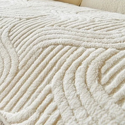 Wave Striped Plush Sofa Cover – Thick Non-Slip Couch Slipcover & Sofa Mat for Living Room, Solid Color Protective Towel