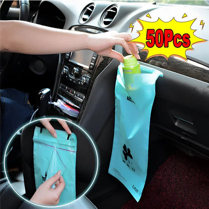 50Pcs Disposable Self-Adhesive Car Garbage Bags - Biodegradable Rubbish Bin Hanging, Waterproof, Home Kitchen Trash Storage Bag