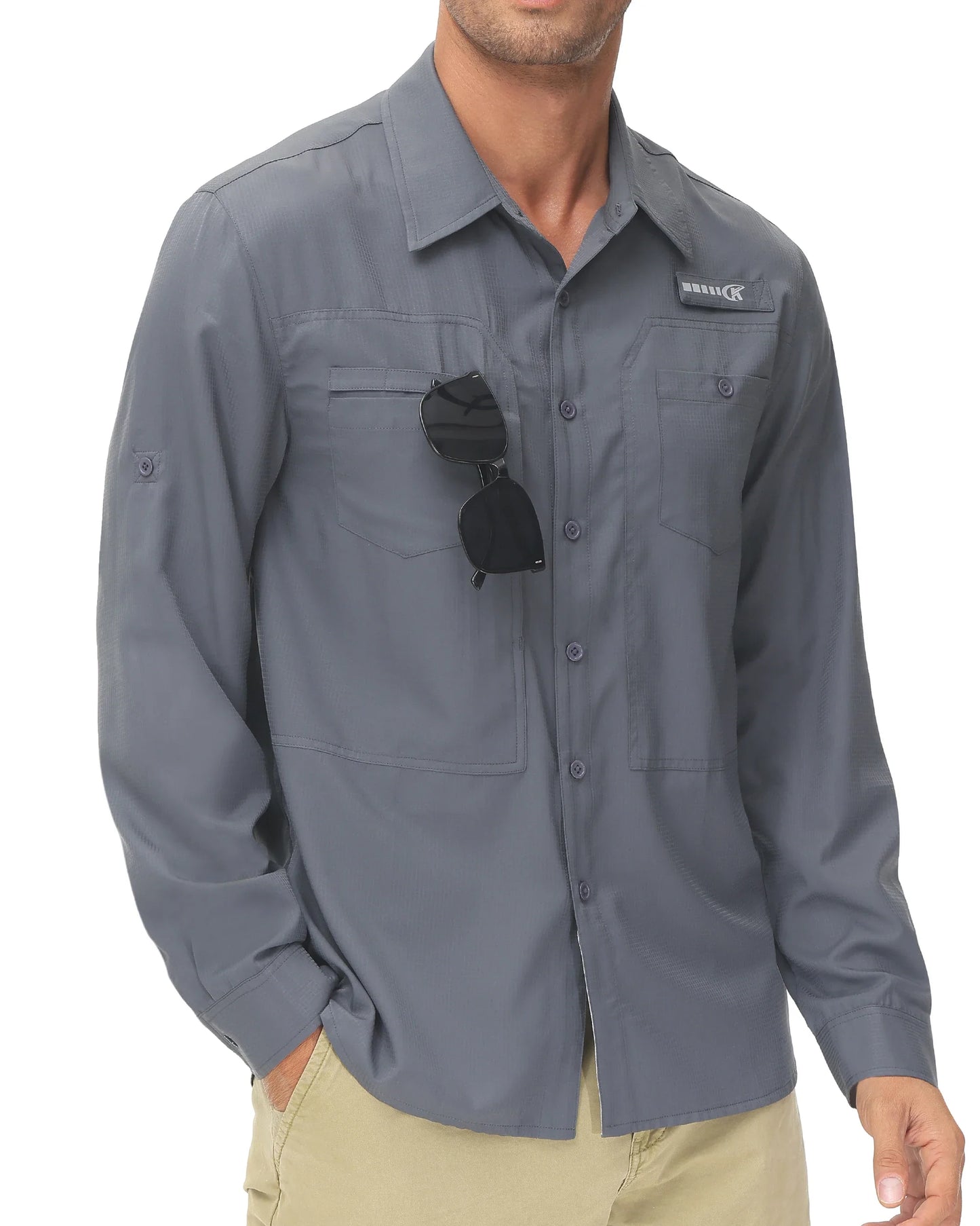 Men's UPF 50+ Long Sleeve Fishing Shirt – Sun Protection Breathable Hiking & Work Shirt with Zipper Pocket