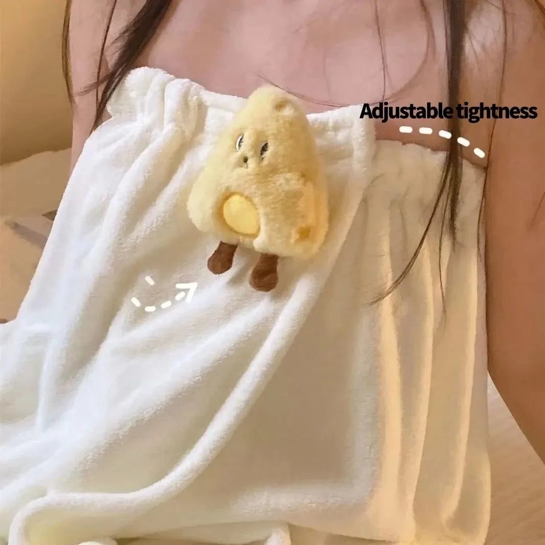 Cute Cartoon Wearable Bath Towel – Large Absorbent Quick-Dry Skirt Wrap for Women
