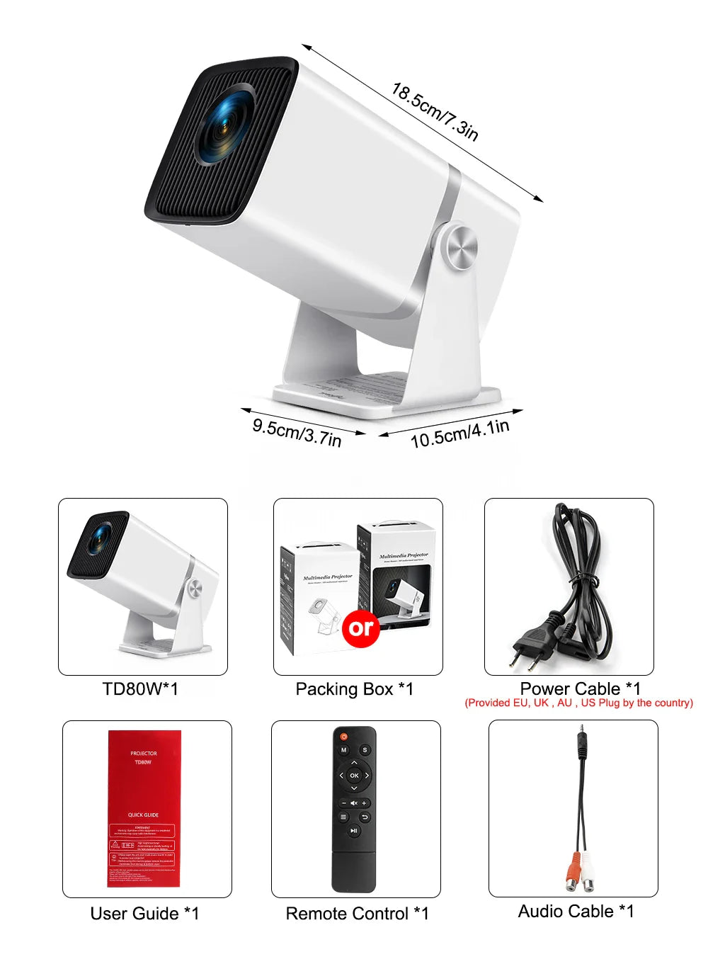 ThundeaL TD80W 4K Full HD Projector - Android WiFi 3D Home Theater, Portable Beam for Movies & Meetings (PK HY320)