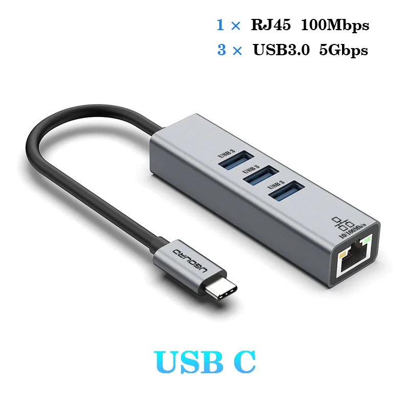 USB-C Hub Docking Station – Type C to RJ45 1000Mbps Ethernet Adapter, USB 3.0 Hub, 100W Charging Dock