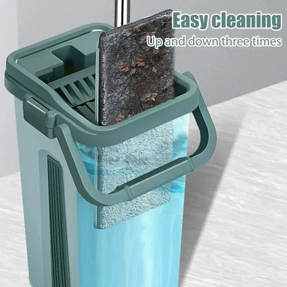 Scratch-Free Flat Mop — Hand Washable Household Wooden Floor Mop with Rotating Bucket, Lazy Mop Design