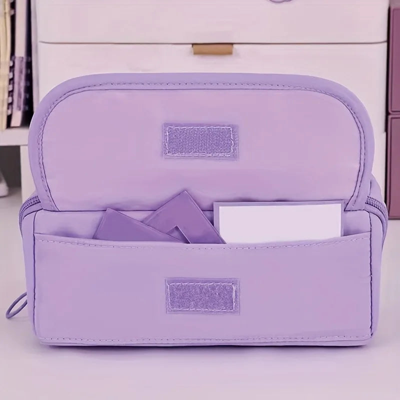 Large Capacity Multi-Compartment Pencil Case Organizer – Desktop School & Office Storage Bag in Pink, Purple & Black