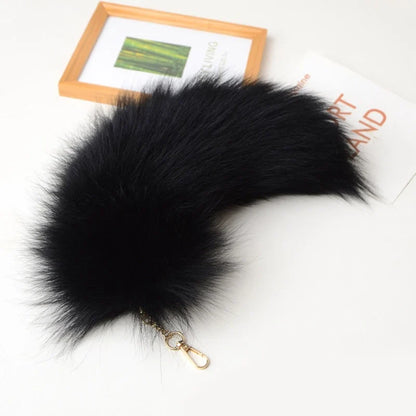 Plush Fox & Raccoon Tail Keychain – 28cm Furry Animal Tail Pompom Bag Charm & Keyring Pendant