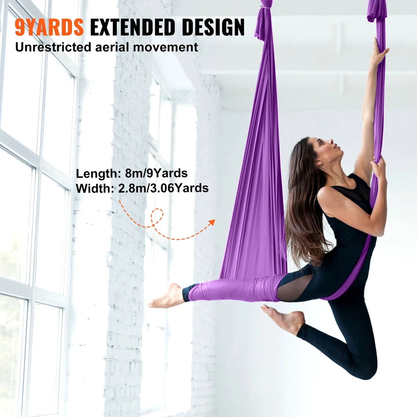 SucceBuy 8.7/11 Yards Aerial Yoga Hammock & Swing Starter Kit – Aerial Silk Fabric Yoga Strap Accessory for All Fitness Levels