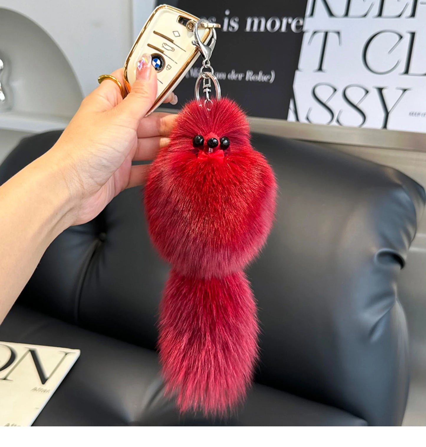 2024 Cute Real Fox Fur Plush Keychain – Pompom Bag Pendant & Car Key Ring Toy for Girls
