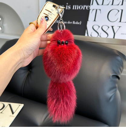 2024 Cute Real Fox Fur Plush Keychain – Pompom Bag Pendant & Car Key Ring Toy for Girls