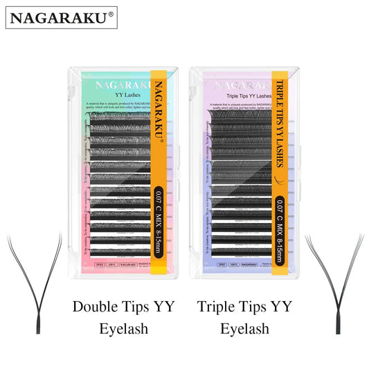 NAGARAKU YY-Shape Eyelash Extensions – Double & Triple Split Tips, Interlaced Root Lashes