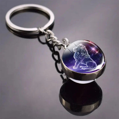 S12 Constellation Keychain – Luminous Double-Sided Zodiac Glass Ball Pendant for Men & Women