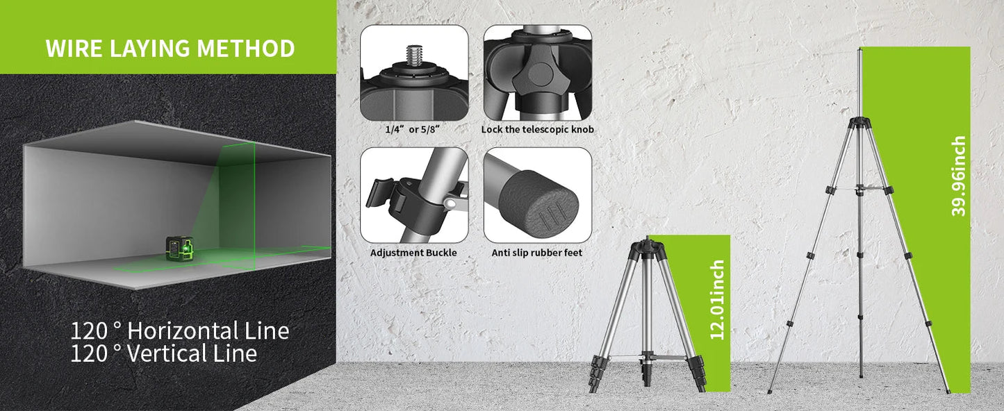 Lfine 2-Line Laser Level with Tripod — Professional 360° Self-Leveling Horizontal & Vertical Laser Measuring Tool
