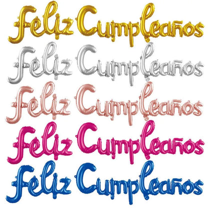 Spanish Happy Birthday Letter Balloons - Lowercase Conjoined Alphabet Foil Globos, Ideal for Birthday Party Decorations and Baby Showers