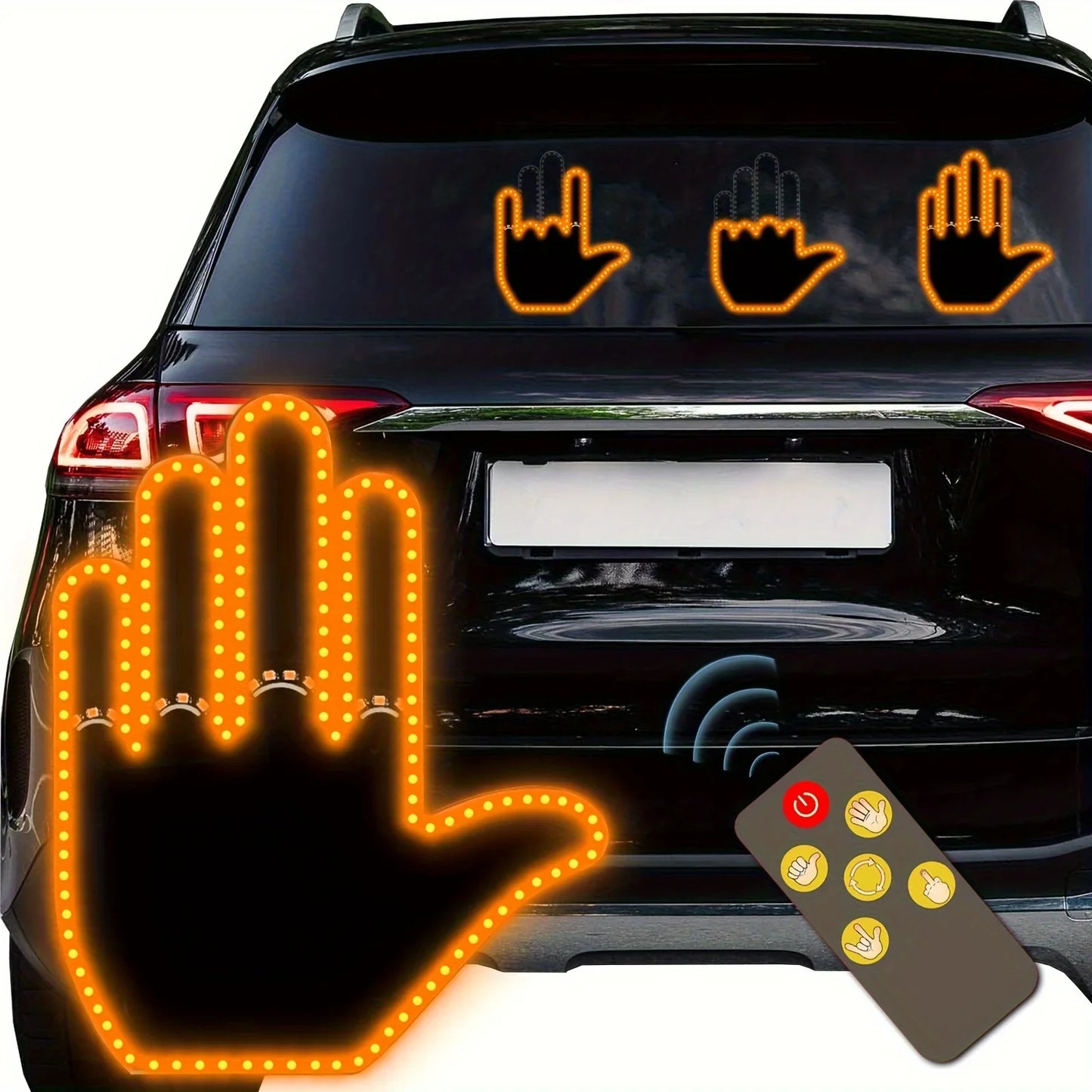 Glogesture Car Hand Light LED Sign – Remote Control Finger Flicker Road Rage Light for Car Window