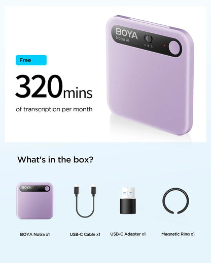 BOYA Notra AI Voice Recorder – Smart Portable Dictaphone with AI Noise Reduction, Voice Activated Recording for Meetings, Lectures & Business Use