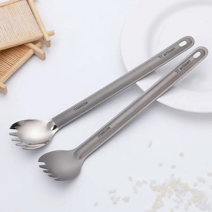 Titanium Long Handle Spork - Ultralight Portable Camping Cutlery for Hiking, Backpacking & Outdoor Dining
