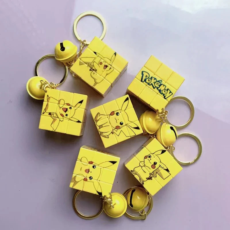 Pokémon Pikachu Mini Rubik's Cube Keychain — Cute Cartoon Puzzle Pendant for School Bags, Kids’ Toys & Kawaii Accessories
