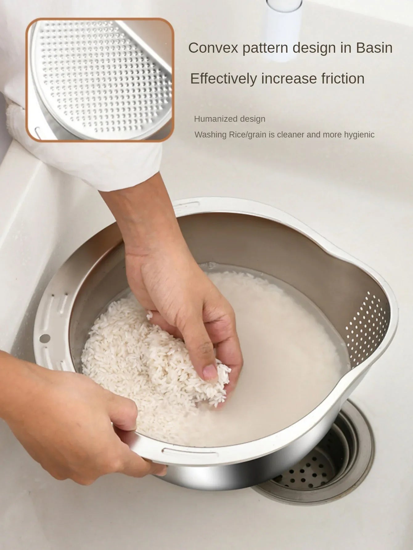 Stainless Steel Rice Washer Strainer Bowl – Multi-Purpose Rice, Fruit & Vegetable Sieve for Kitchen Use